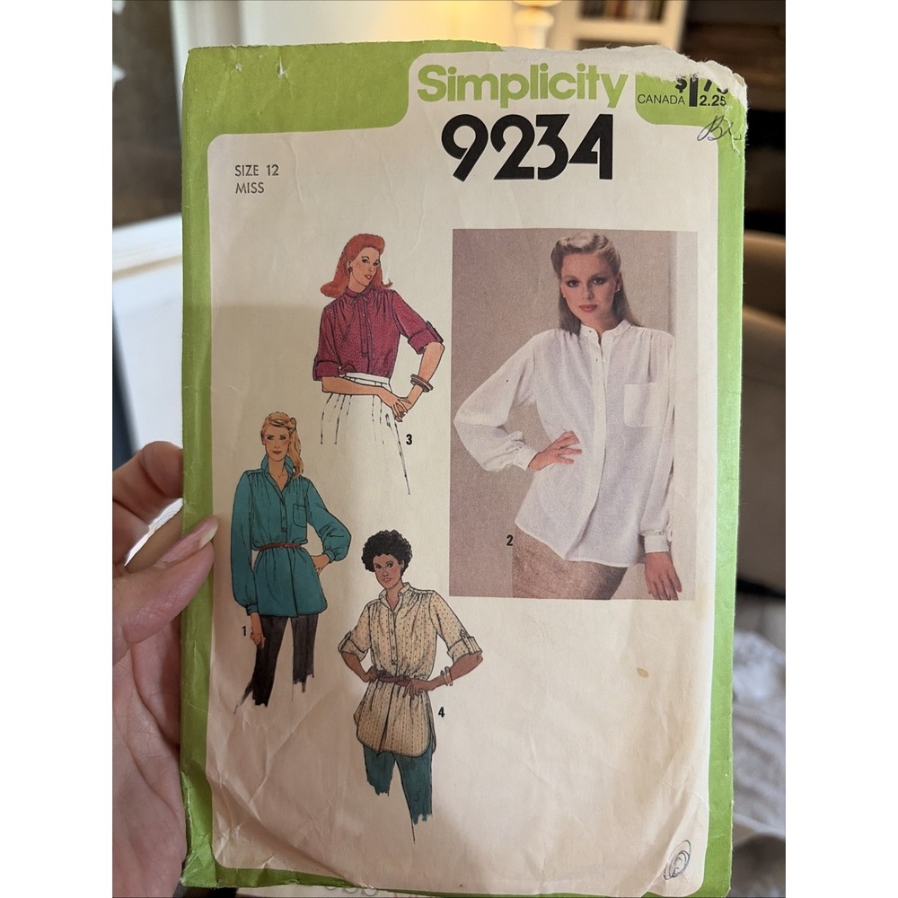 Vintage Simplicity 9234 Pullover Tunic Shirt Sewing Pattern Size 12 Cut 1970s